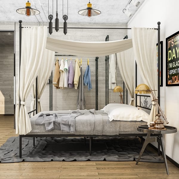 Teraves 4 Post Metal Twin Full Queen Canopy Bed Frame With Twin Full Queen Canopy Bed Frame
