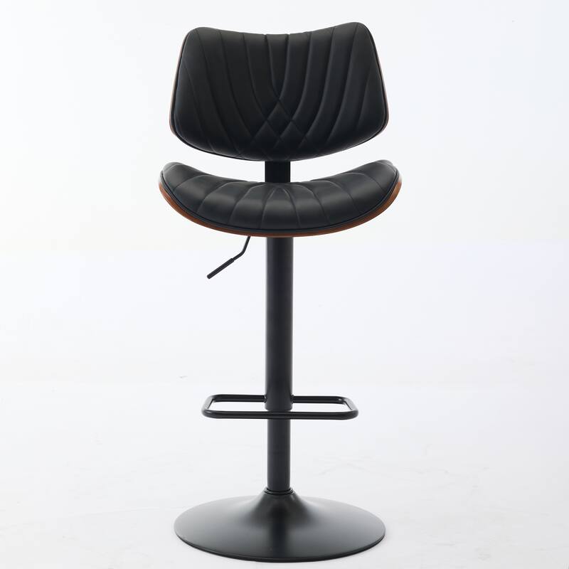 Swivel Bar Stools, PU Leather Upholstered Bar Chair with Back, Adjustable Bentwood Dining Room Chair with Footrest