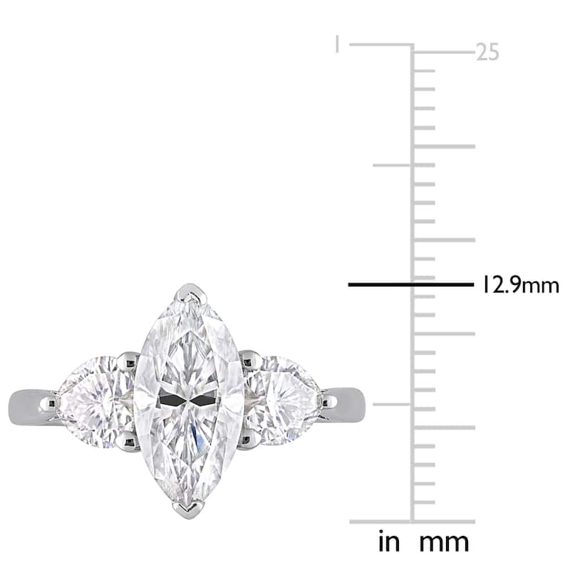 Miadora 2 1/2ct DEW Marquise & Heart-cut Moissanite 3-Stone Engagement Ring in Sterling Silver