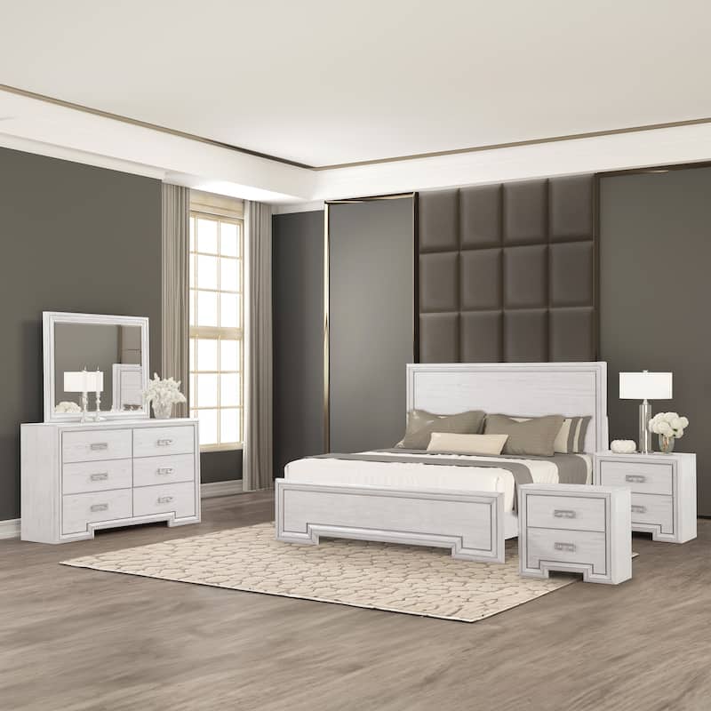 Furniture of America Klasiin 5-Piece Rustic White Wood Panel Bedroom Set - King