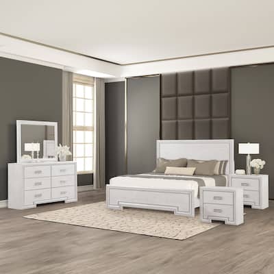 Furniture of America Klasiin 5-Piece Rustic White Wood Panel Bedroom Set