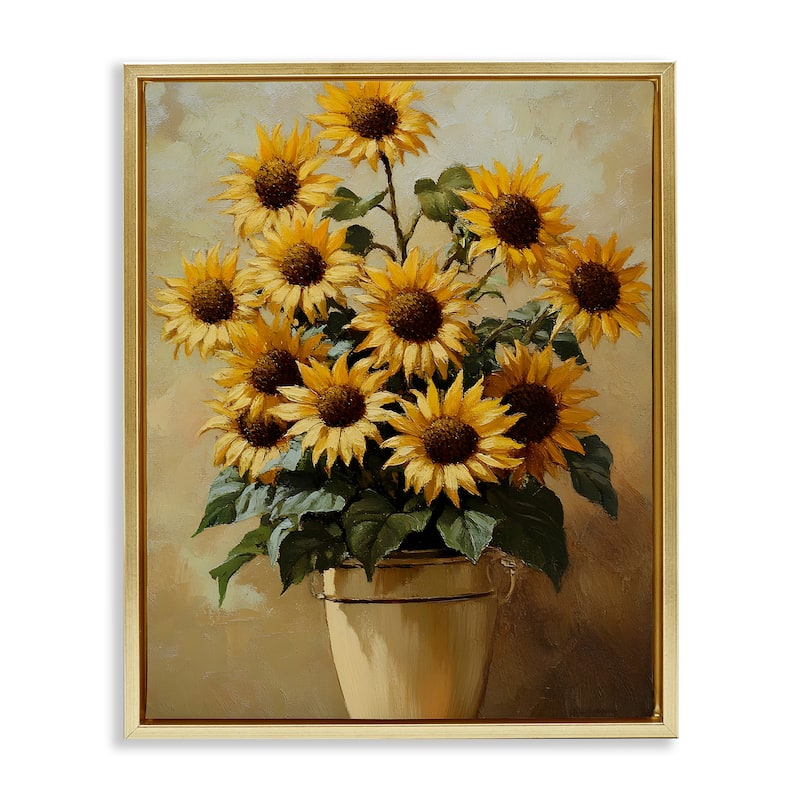 Stupell Sunny Sunflowers Arrangement Framed Floater Canvas Wall Art Design By Franklyn Gregory - 17 x 21 - Gold