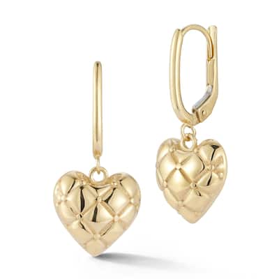 Soleil 14K Gold Quilted Heart Charm Earrings