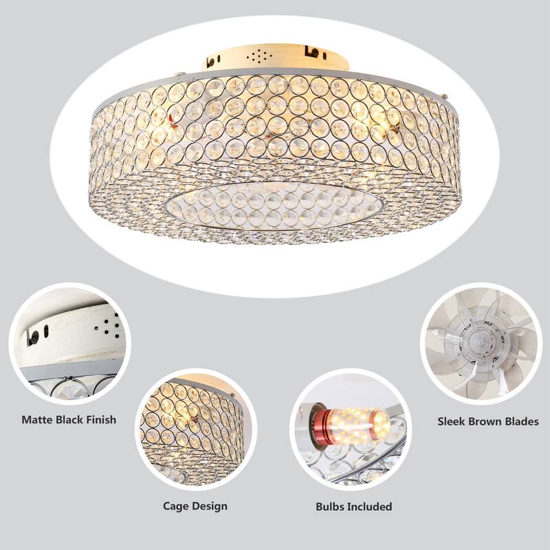 19.6" Crystal Ceiling Fans with Remote and 6 Speed DC Motor Reversible, NOT Included Bulbs