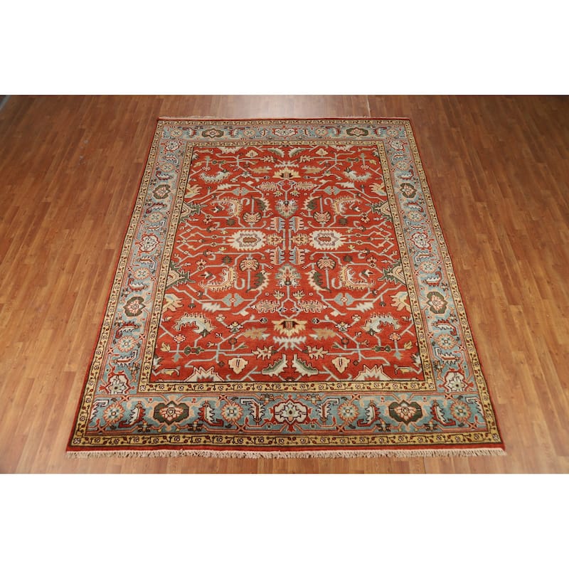 Hand Knotted Oriental 100% Wool Carpet Transitional All-Over Oranges & Rust Oushak Area Rug - 10' 2'' X 8' 1''