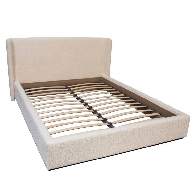 Delaney White Boucle Upholstered Wingback Panel Platform Bed, Eastern King