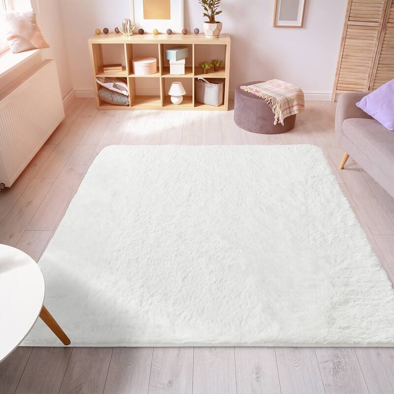 Fluffy Bedroom Rugs Indoor Shaggy Plush Area Rug - 3' x 5' - White
