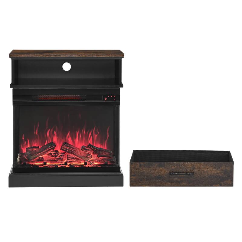25" Stand Side Table with Electric Fireplace, 3-Sided Glass, Remote Control, 1500W Heater for Living Room