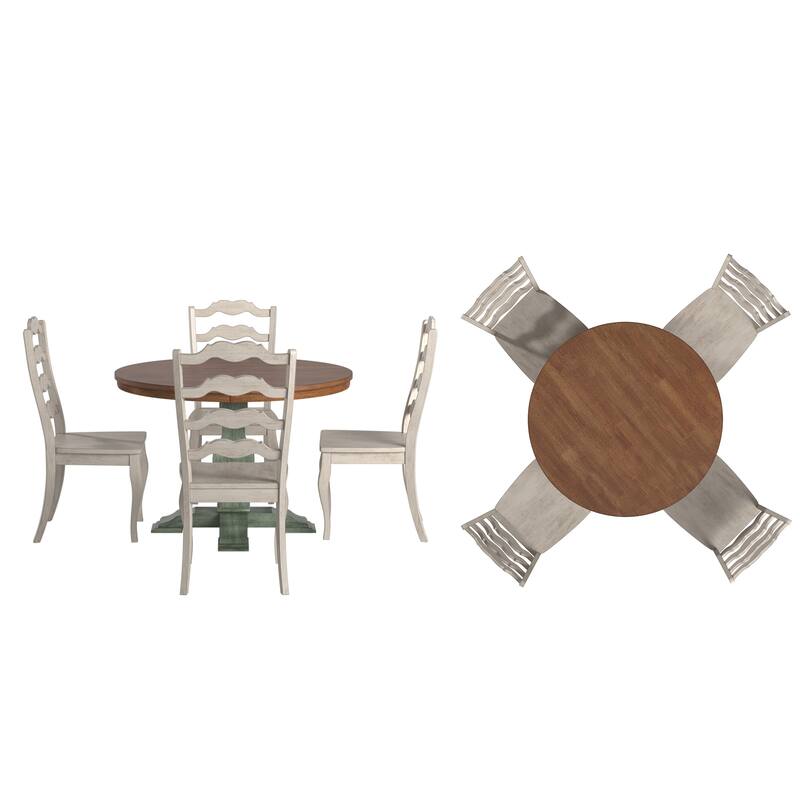 Ronda 45" Round Solid Wood Top Dining Set with French Ladder Back Chairs