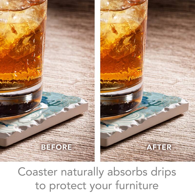 Counterart Absorbent Stone Coaster, Mermaid Island, Set of 4 - 4.01x4.28