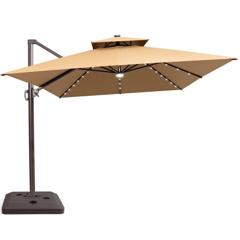10 FT x 13 FT Outdoor LED Lighted Patio Cantilever Umbrella with Base