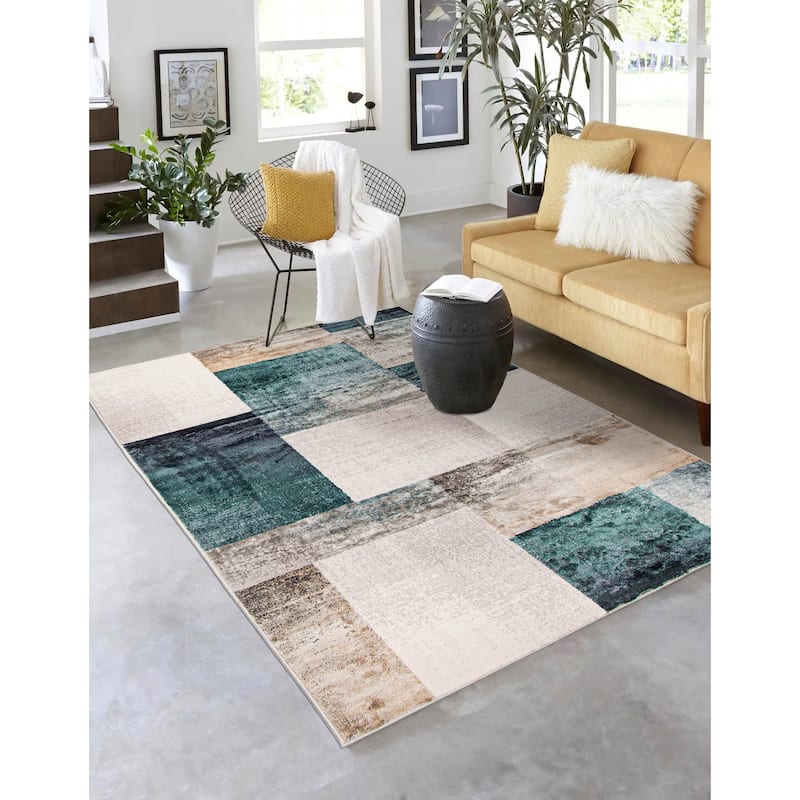 ECARPETGALLERY Machine Woven Rylie Teal Area Rug
