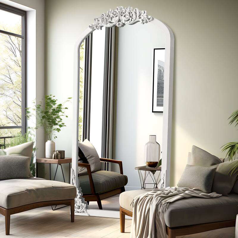 Lumioca Carved Solid Wood Arched Standing Mirror Wall Mirror