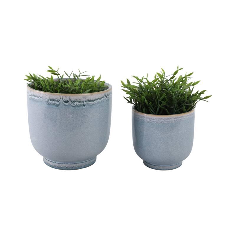Stoneware Planters Drainage Holes and Glossy Glazed Finish (Set of 2)