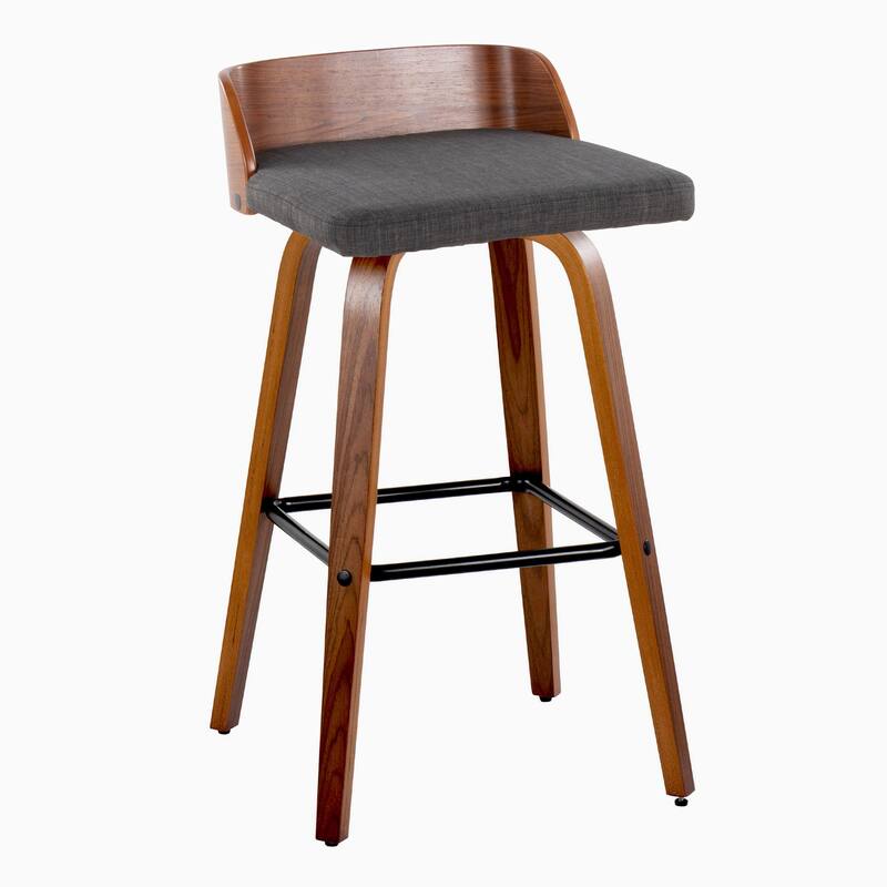 Carson Carrington Marstrand 30" Fixed-Height Bar Stool with Bent Wood Legs & Square Footrest (Set of 2) - Charcoal Fabric/Walnut Wood/Black Metal