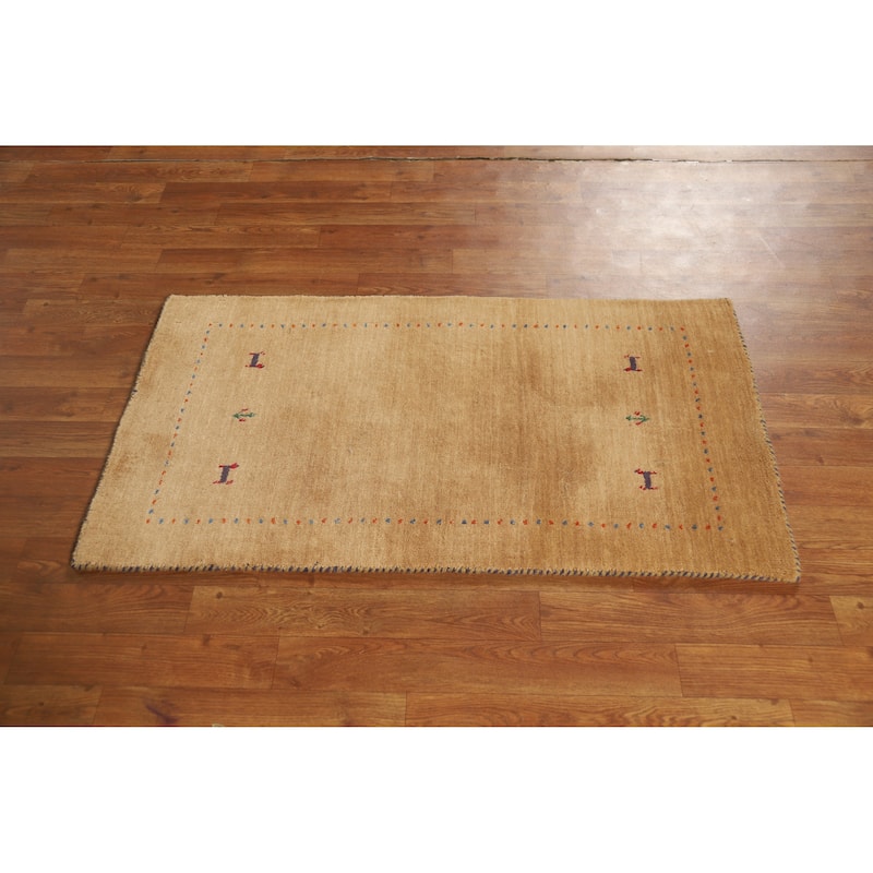 Hand Knotted Oriental 100% Wool Carpet Tribal Animal Pictorial Brown Gabbeh Area Rug - 3' 10'' X 2' 1''