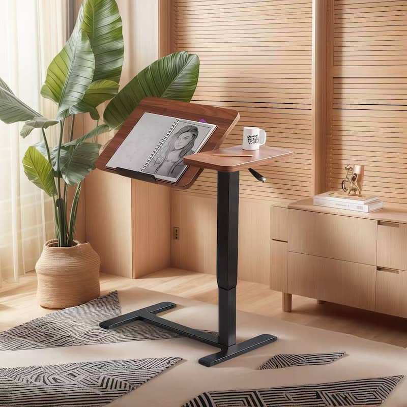 Overbed Bedside Desk, Mobile Rolling Laptop Stand Tilting Overbed Table with Wheels, Height Adjustable Tray Bedside Table