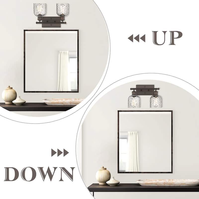 2-Light Bathroom Vanity Light, Clear Hammered Glass,