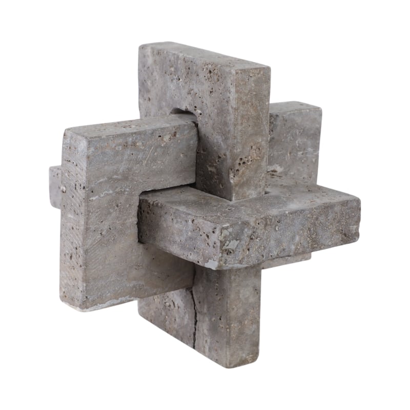 Stone Metal Decorative Object Interlocking Block Geometric Sculpture