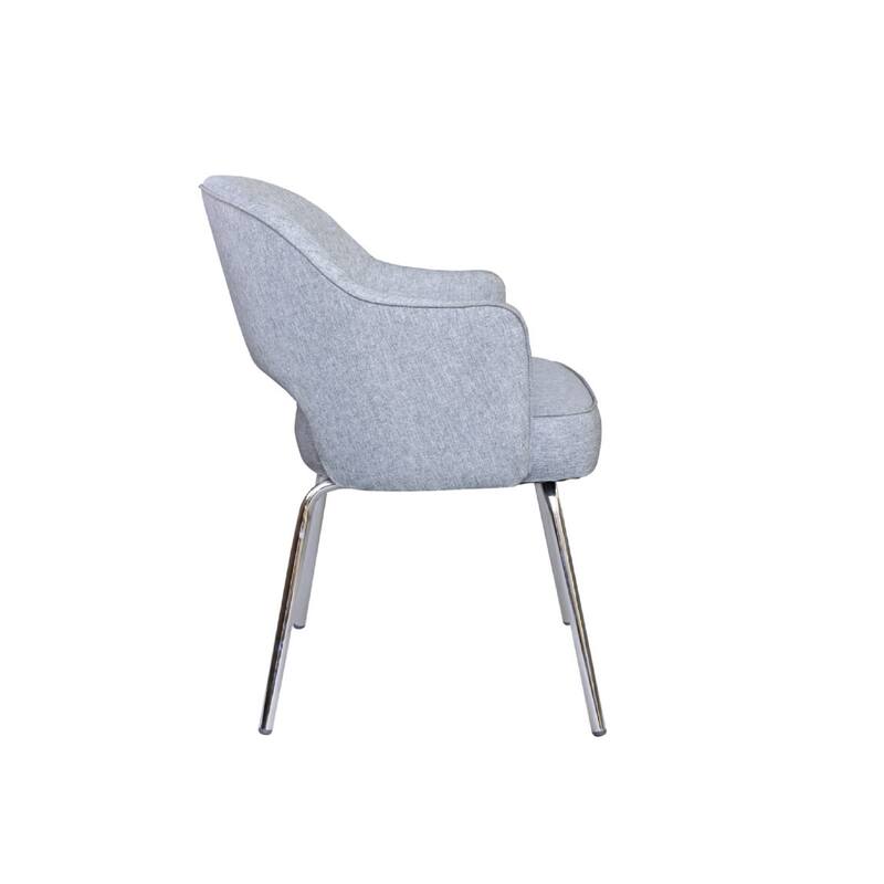 Guest Armchair, Granite Gray Linen, Chrome Legs, Semi Open Back