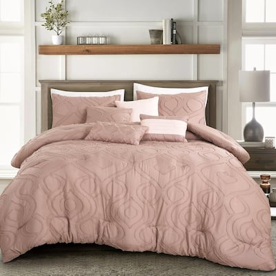 7 Piece Blush Pink Geometric Bedding Comforter Set