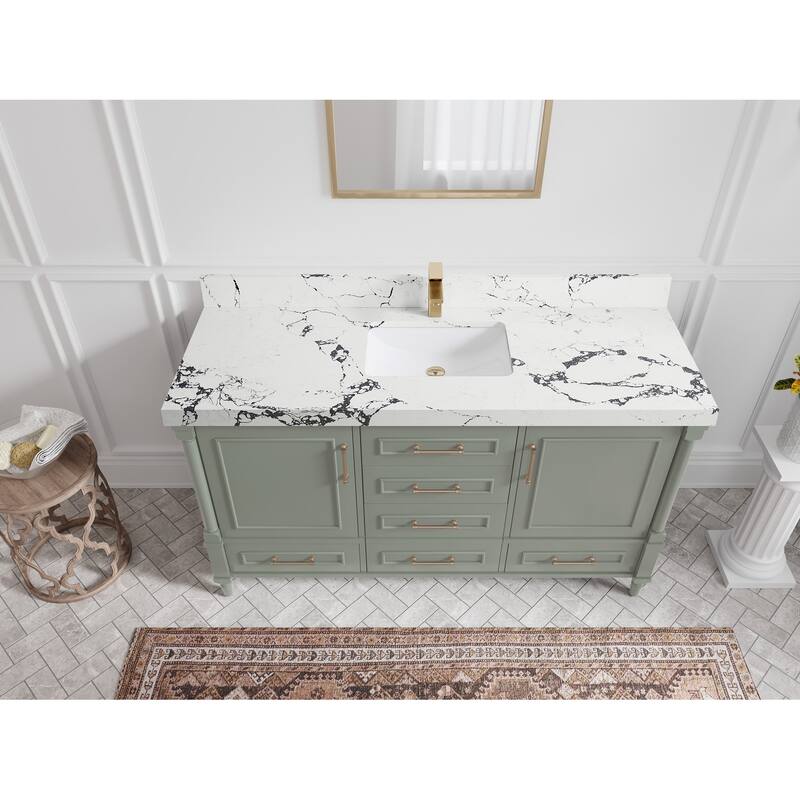 Willow Collections 60 in. W x 22 in. D Aberdeen Single Bowl Sink Bathroom Vanity with Countertop - 2" Viola Night - Evergreen