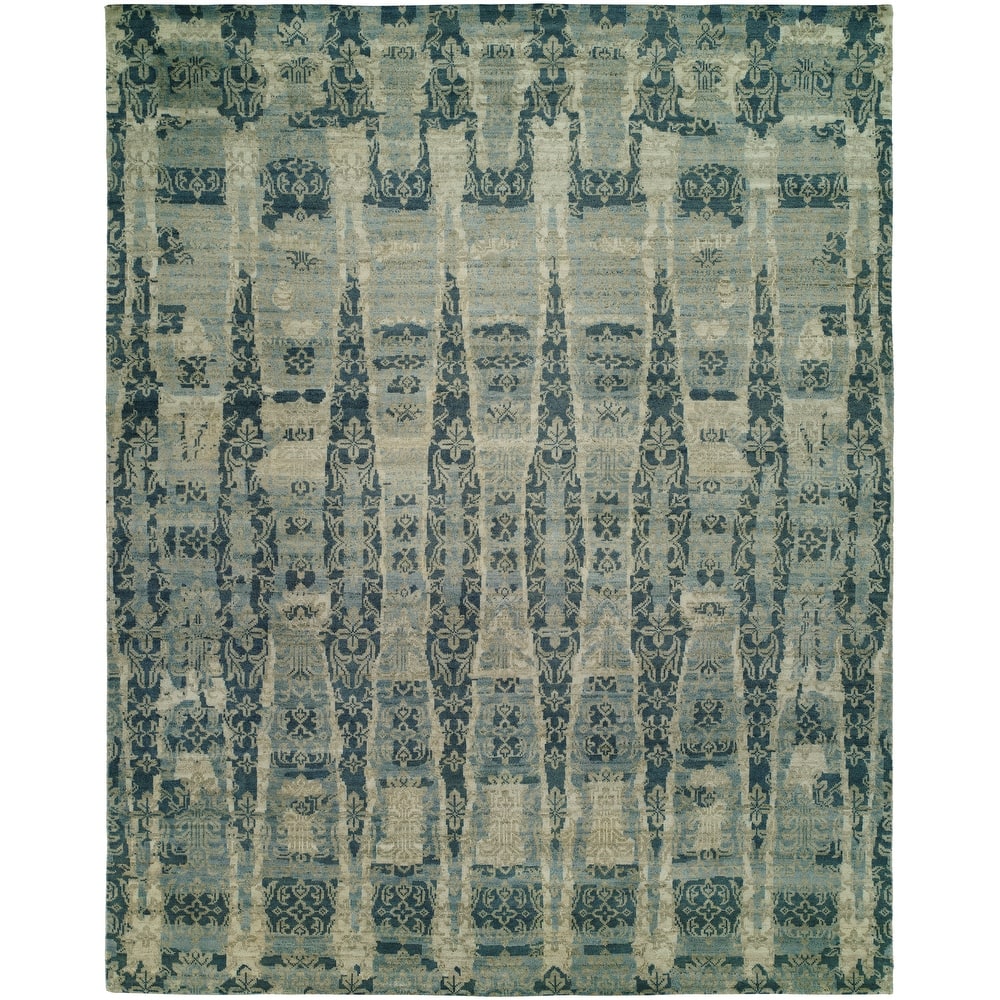 Modern Blue Hand-Knotted Wool & Viscose Area Rug