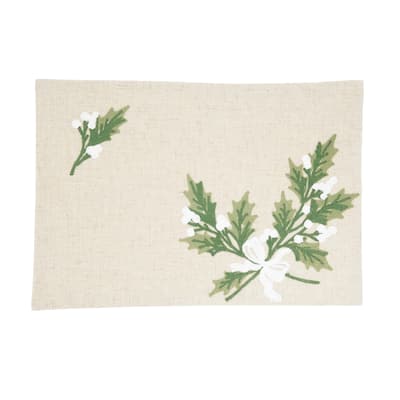 Linen Blend Holly Leaves Placemat (Set of 4) - 13"x19"