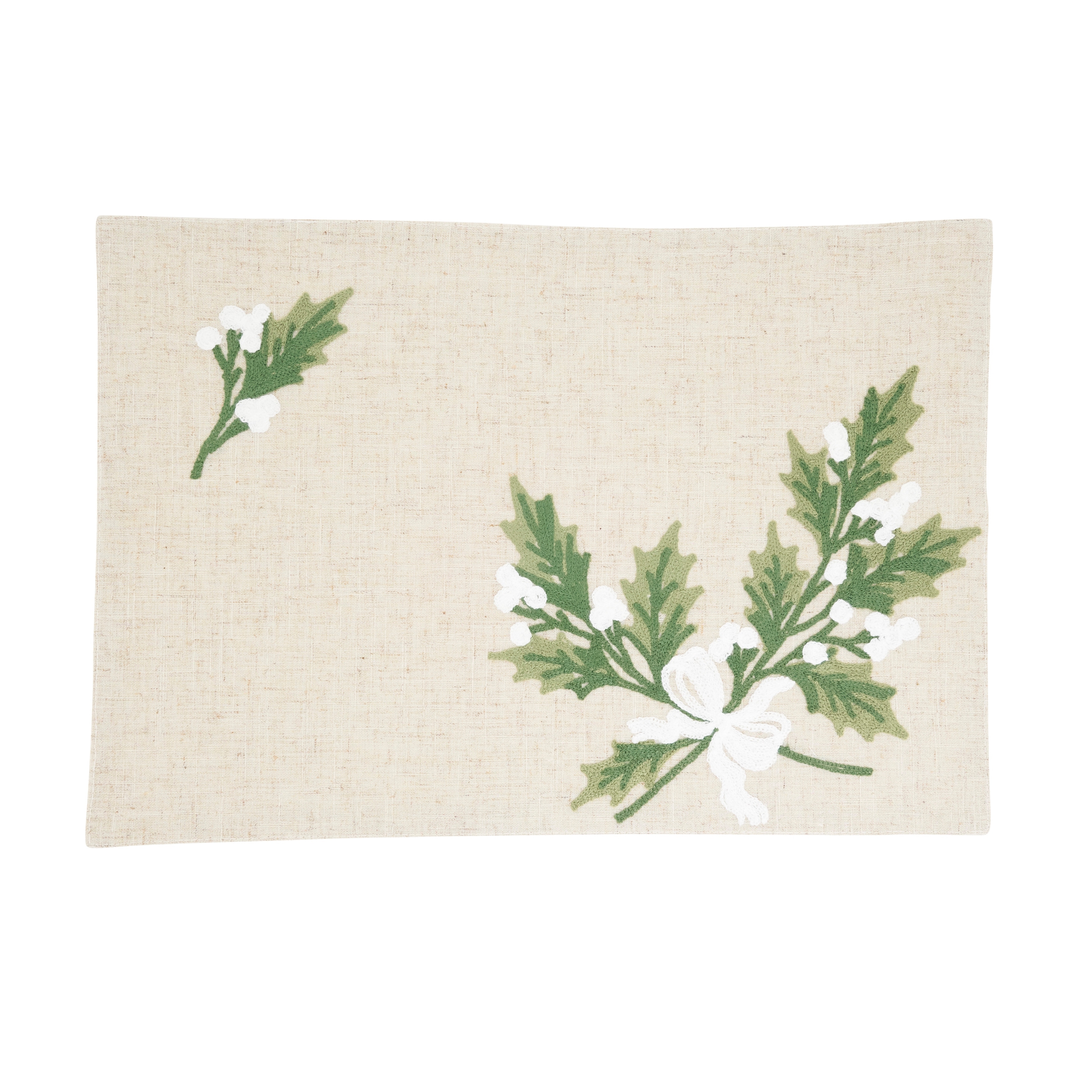 Linen Blend Holly Leaves Placemat (Set of 4) - 13"x19"