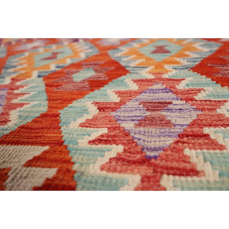 Orange Kilim Area Rug Hand-Woven Reversible Wool Carpet - 8'5" x 11'5"