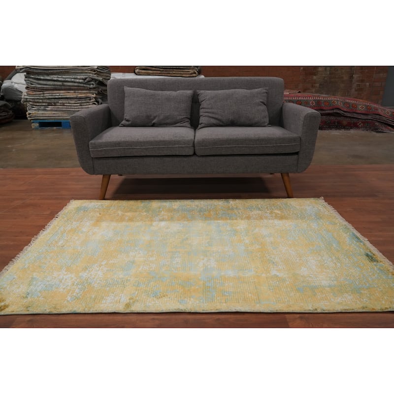 Hand Knotted Oriental Viscose Silk Carpet Modern All-Over Multi-Colored Abstract Area Rug - 5' 9'' X 4' 0''
