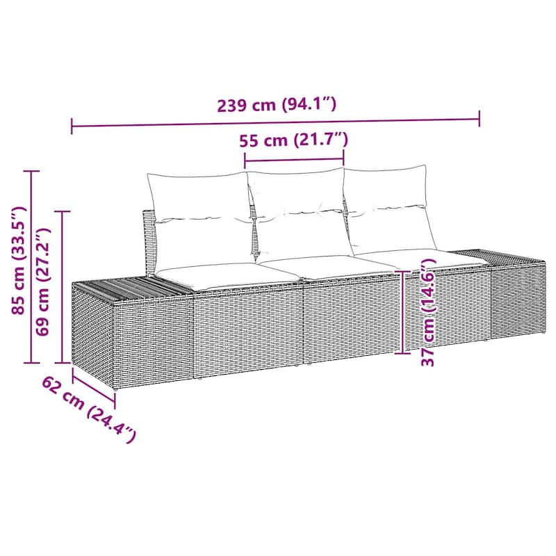 vidaXL 3 Piece Garden Sofa Set with Cushions - 94.1×24.4×27.2