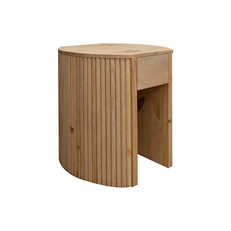 Izya 20 Inch Chairside End Table, Drawer, Intricate Ribbed Column, Brown