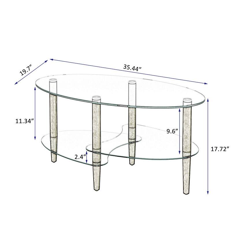 Modern 3-Tier Oval Glass Coffee Table