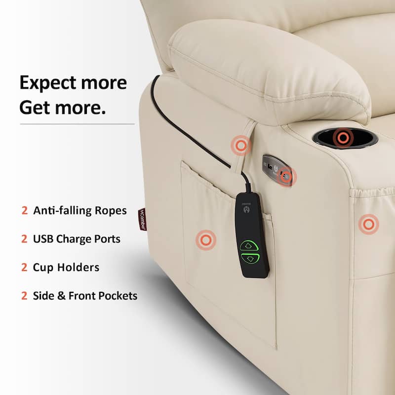 MCombo Power Lift Recliner Chair Sofa with Massage and Heat, Faux Leather R7096 (Medium-Wide)