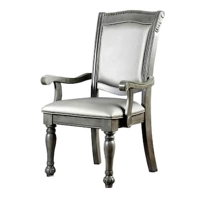 Traditional Style Wooden Arm Chair With Leatherette Cushions In Grey, Set Of 2 - 26" x 24.5" x 41"