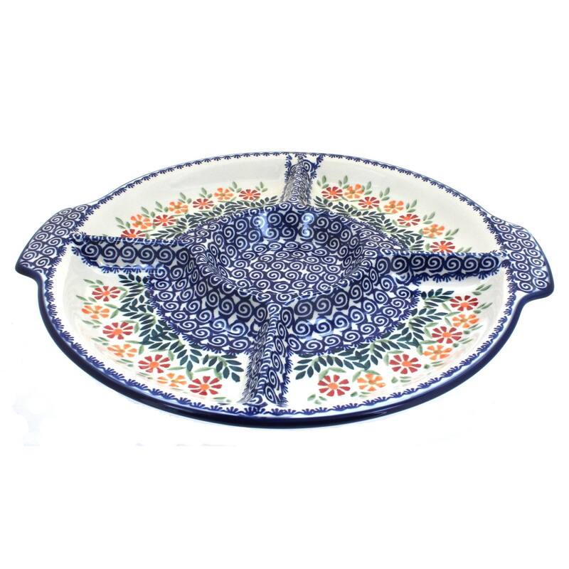 Blue Rose Polish Pottery T138 Manufaktura Chip & Dip Plate - Garden Bouquet