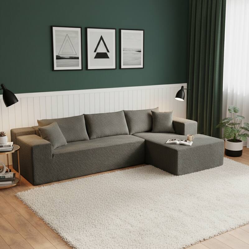103.54" L-Shaped Modern High-Density Sponge Velvet Modular Sectional Sofa with Chaise & Pillows
