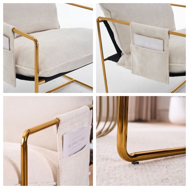 Upholstered Hanging Armchair with Arm PocketsMetal Frame (Set of 2)