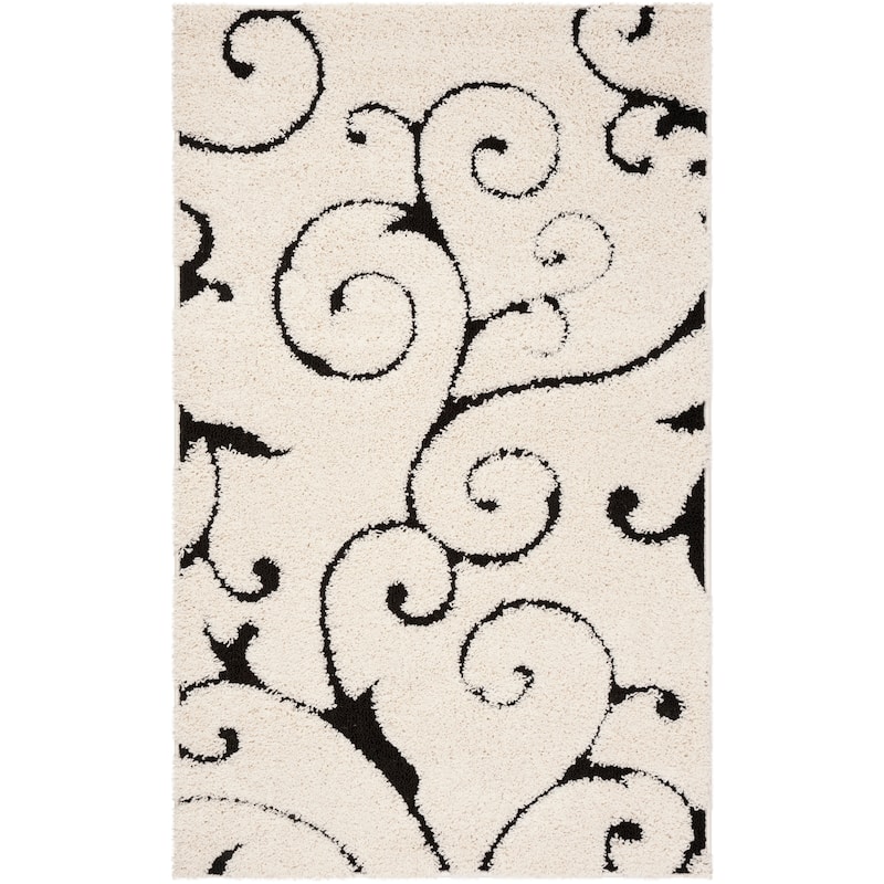 SAFAVIEH Florida Shag Shahin Scroll 1.2-inch Thick Textured Rug - 2'3" x 4' - Ivory/Black
