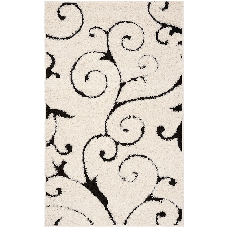 SAFAVIEH Florida Shag Shahin Scroll 1.2-inch Thick Textured Rug - 2' 3" x 4' - Ivory/Black - Rectangle
