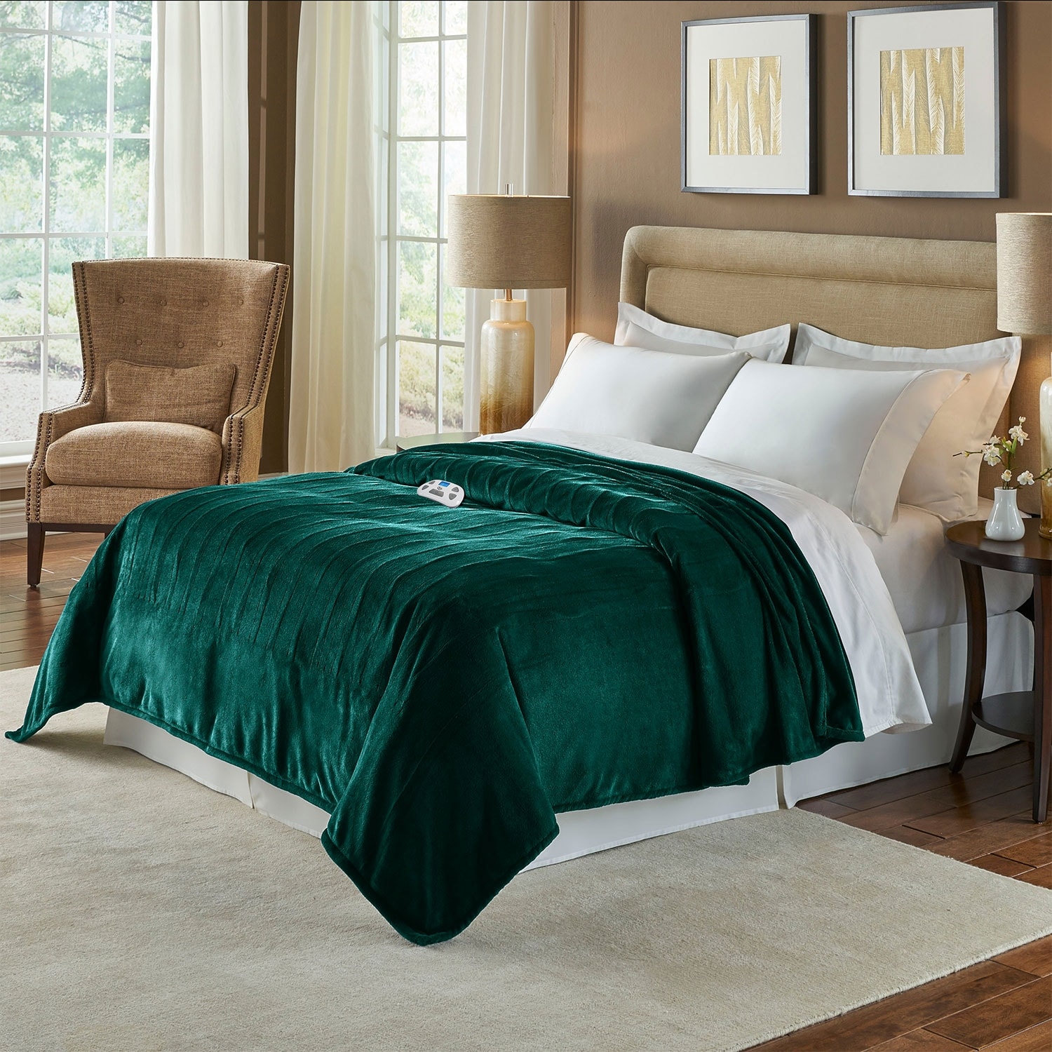 Serta Silky Plush BlueTooth Electric Heated Warming Blanket Bed