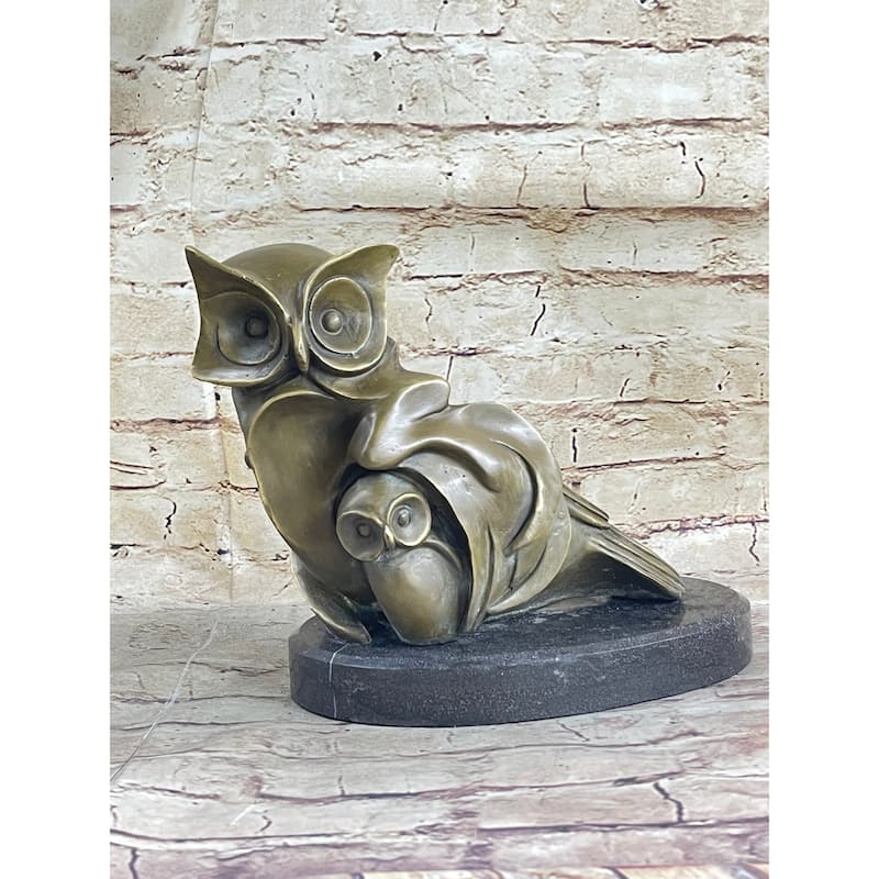 Signed Barye Owl Bird Bronze Sculpture Figurine Marble Base Art Deco Hotcast Art