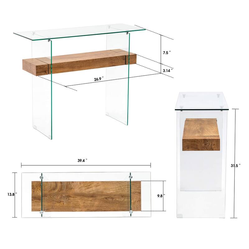 ivinta Glass Console Table with Storage, Small Narrow Entryway Table for Living Room, 39.4" Modern Sofa Table