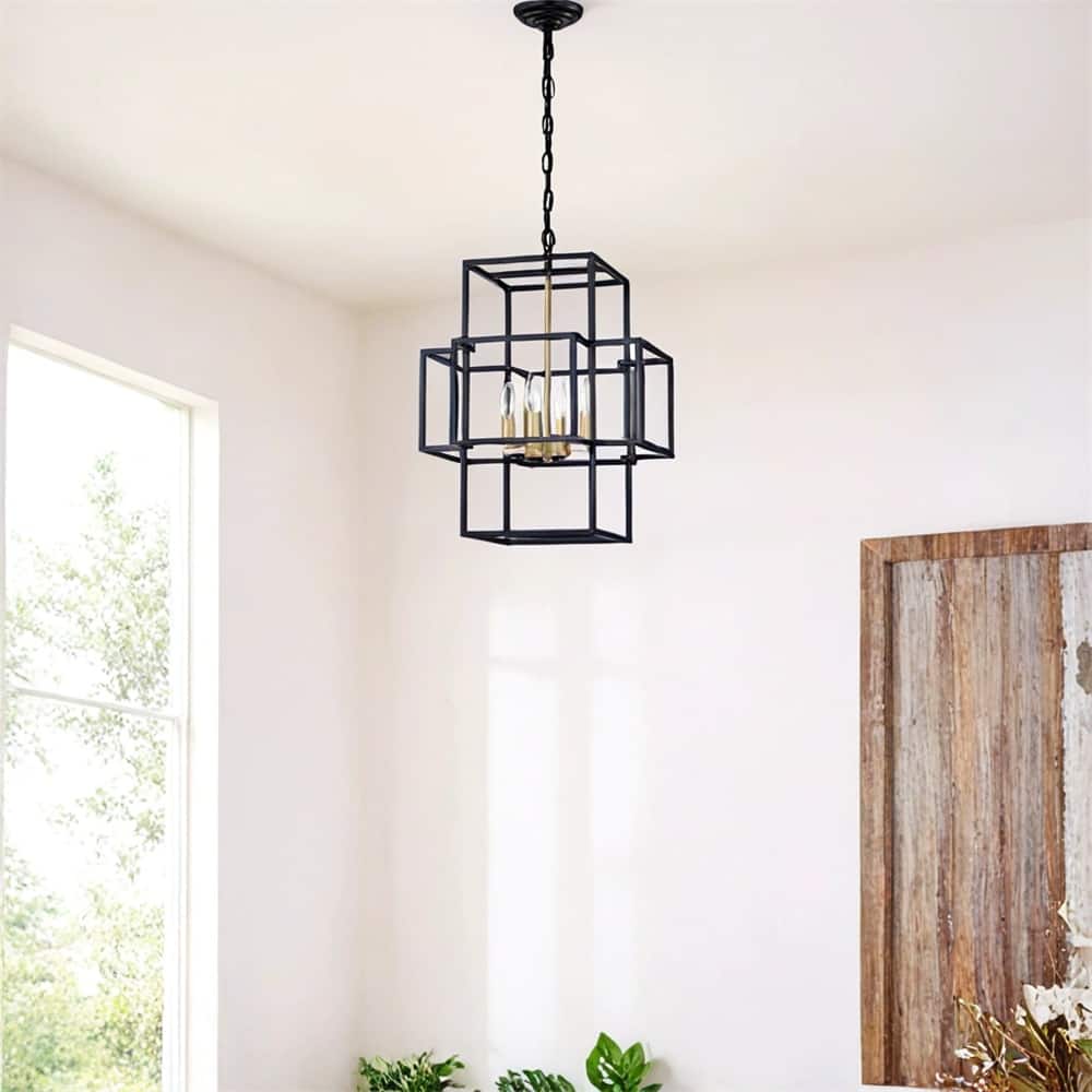 4-Light Metal Lantern Tiered Pendant Hanging Light Fixtures,No Bulbs