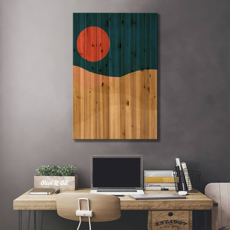 Blood Moon Print On Wood by Reyna Noriega - Multi-Color