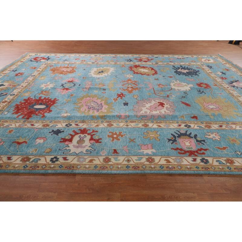 Palace Size Blue Floral Oushak Oriental Area Rug Handmade Wool Carpet - 11'9"x 14'8"