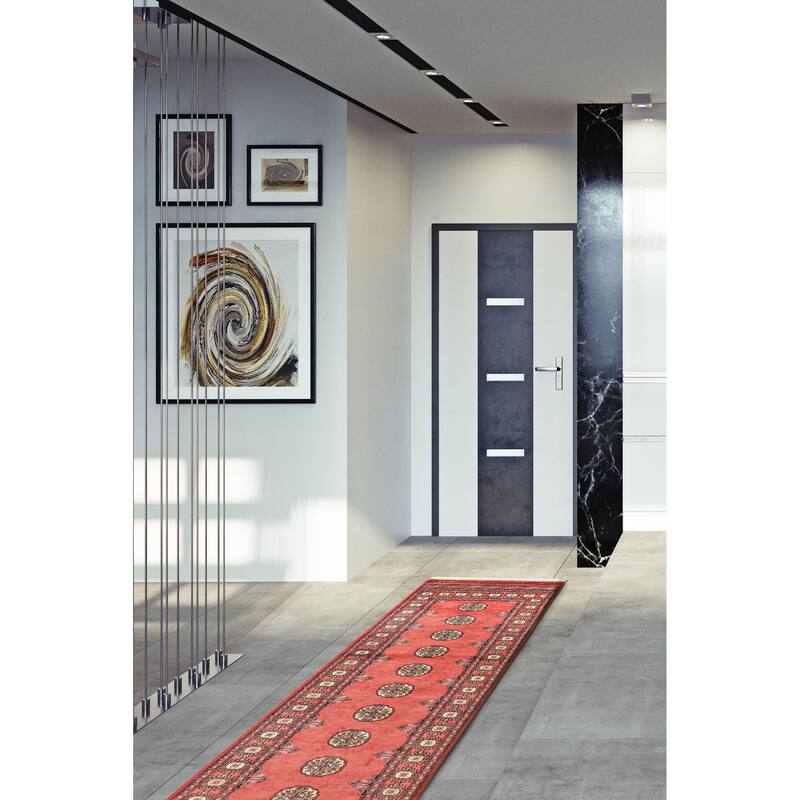 ECARPETGALLERY Hand-knotted Peshawar Bokhara Coral Wool Rug - 2'7 x 10'6