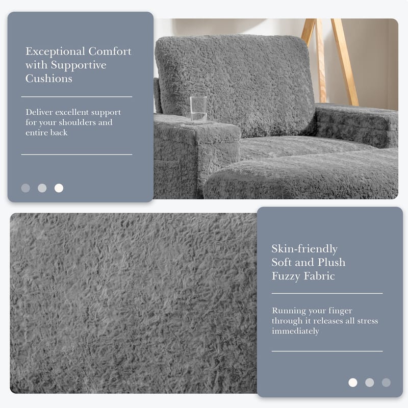 2-Piece Oversized Accent Chair & Ottoman Sets, Single Sofa Reading Couch Chaise Lounge with Storage Ottoman & Cup Holders