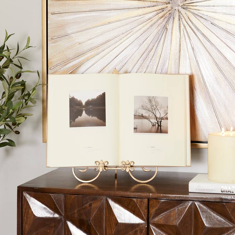 Metal Scroll Easel with Foldable Stand - Gold - Roche River Decor - 10"W x 11"L x 14"H
